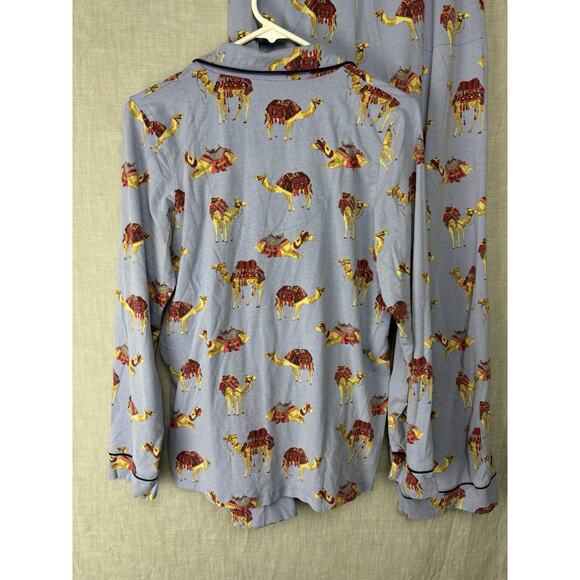 BedHead Blue Caravan Camel Printed Pajama Set S USA Bergdorf Goodman Long Slv - Picture 5 of 7